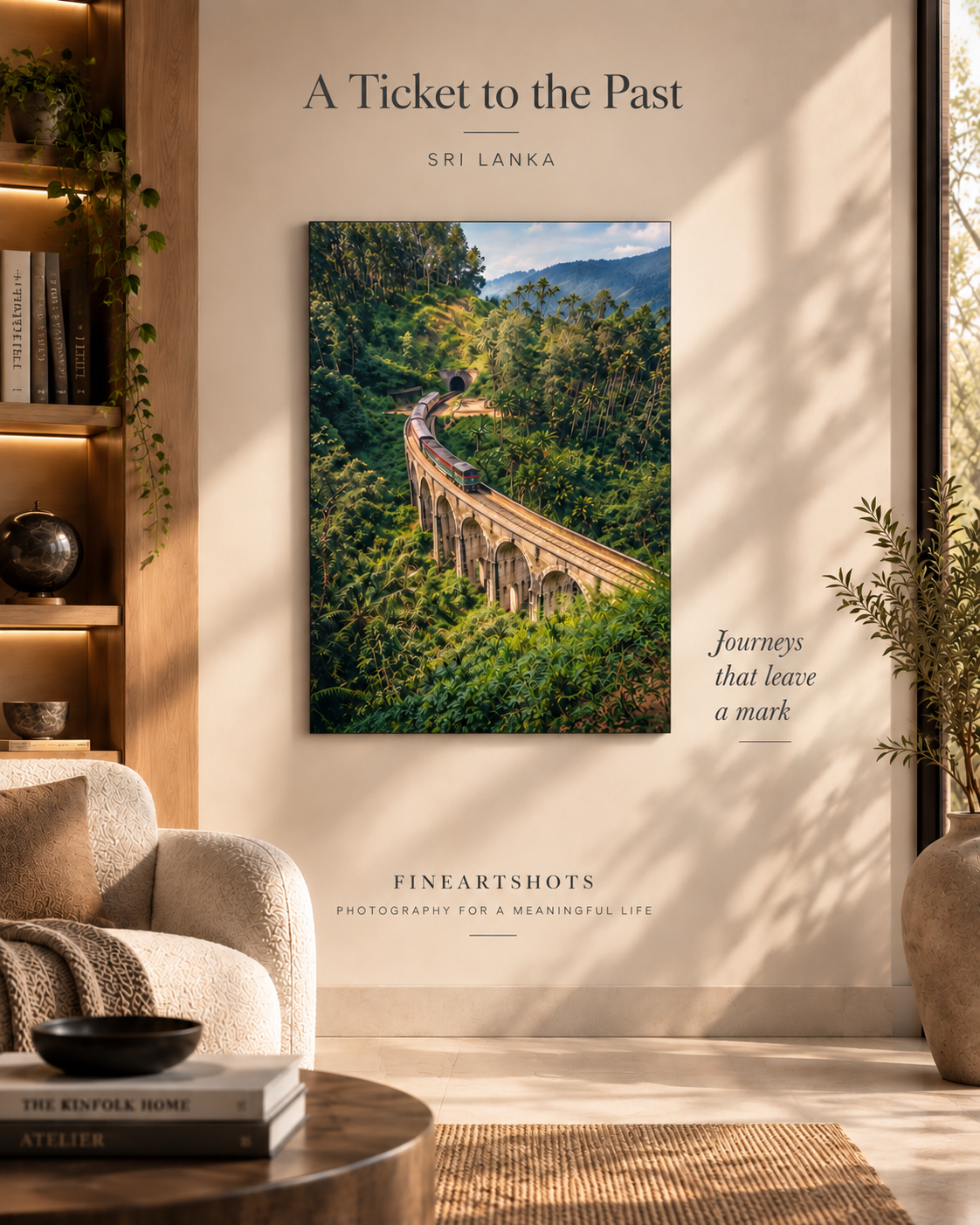 Fine Art print “A Ticket to the Past” displayed in a warm contemporary interior.