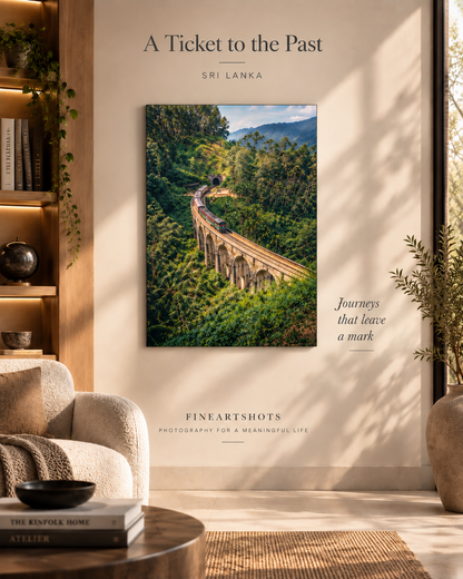 Fine Art print “A Ticket to the Past” displayed in a warm contemporary interior.